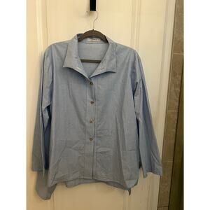 Vitamin Asymmetrical Button-Down Shirt Blue M Cotton Boho quiet luxury Oversized